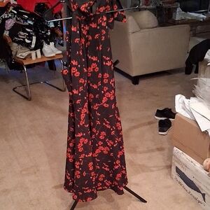 Black Halo Floral Black and Red Midi Dress
